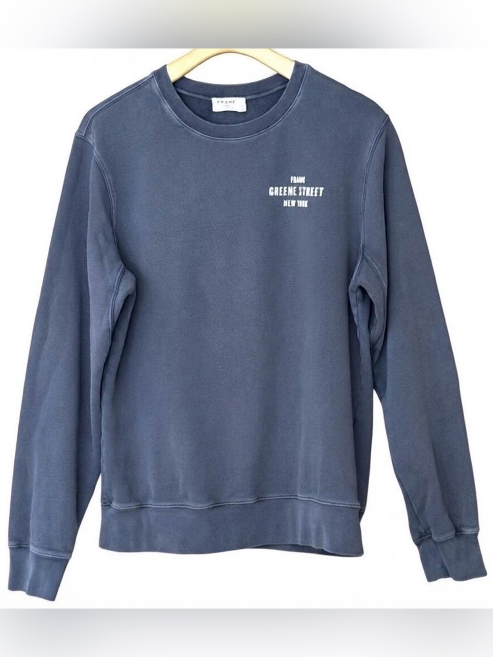 FRAME Faded Navy Logo Sweatshirt Cotton Crew Neck Large